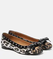[Ganni] Ganni Eyelet Bow leopard-print satin ballet flats AU 4 yellow