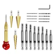 21Pcs Self-Centering Hinge Tapper Core Step Drill Set With Automatic Center Punch For Woodworking