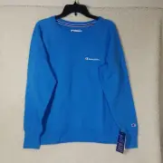 Champion Women's Blue Screenprint Logo Fleece Lined Pull Over Sweatshirt L NWT