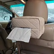 Car Tissue Holder for 120 Standard Tissue,Leather PU Tissues Box Cover for Car Backseat,Extra Large Rectangle Napkin Holder Soft Rectangular,Fits for Kleenex tissues,for Storage& Organization (Beige)