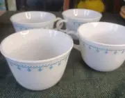 4 Pc Corelle Snowflake Tea Cups Blue White Made In USA Corning Ware + Extra