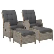 Gardeon 2PC Recliner Chair Sun lounge Wicker Loung