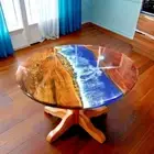 Round Epoxy Coffee Table, Round Walnut Wood, Ocean Epoxy Dining Table Home Decor