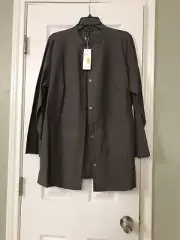 MED NWT EILEEN FISHER COBBLESTONE WASHABLE STRETCH CREPE MANDARIN COLLAR JACKET
