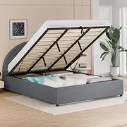 ALFORDSON King Size Bed Frame With Padded Headboard - Grey Fabric Howell Gas Lift With Storage for Bedroom, Apartment, Living Room and Office