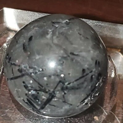 Black Tourmaline in Clear Quartz Crystal Sphere Ball Orb Marble 19mm 9g