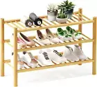 Shoe Rack 3-Tier Stackable Organizer Bamboo Wood Shelf Storage for Hallway