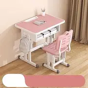 Adjustable Height Children Kids Study Desk and Chair Set, XICEN Multifunctional School Student Writing Desk Study Table and Chair Set with Storage Drawer (Pink)