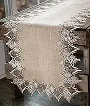Linens, Art and Things Lace Runner 16 x 36 Inch Neutral Earth Tones Dining Table Runner Dresser Scarf Coffee Table Runner