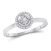 14k White Gold Round Diamond Solitaire Halo Bridal Engagement Ring 1/12 Cttw