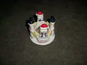 Ceramic/Porcelain Circle of Snowmen around a Votive Tea Light Candle Holder
