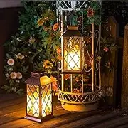 2Pack Solar Garden Lanterns Outdoor, 28cm*14cm*2 Waterproof Garden Lanterns with Flickering Flameless Candle, Auto On/Off, Ideal for Patio, Yard, Lawn Deco (Bronze-2Pack)
