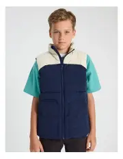 [Bauhaus] Utility Puffer Vest in Ecru and Navy