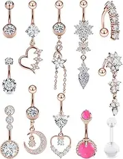 Vsnnsns 14G Belly Button Rings Belly Rings for Women Stainless Steel CZ Opal Belly Button Piercing Jewelry Belly Bars Curved Navel Ring Barbell Body Jewelry Piercing for Women Men 12Pcs-15Pcs