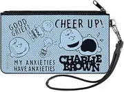 [Buckle-Down] Peanuts Wallet, Zip Clutch, Charlie Brown Poses and Quotes Baby Blue Black, Canvas, Blue, SMALL, Casual