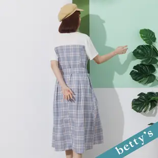 betty’s貝蒂思(21)格紋拼接綁帶洋裝(藍色)