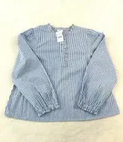 J Crew Crewcuts Blouse XL (12-14) Girls Ruffle Detail Blue White Stripe NWT