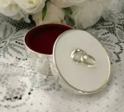 WEDDING RING BOX ROUND SILVER PLATED LINKED RINGS JEWELLERY TRINKET PROPOSAL