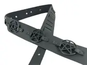 Pentagram Leather Guitar Strap Acoustic Electric Bass Goth Thrash Metal Black