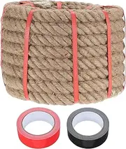 sourcing map Jute Rope 1.1 Inch x 44ft, Heavy Natural Thick Twisted Rope with 2 Roll Tapes for Crafts Railing Docks Tug of War Swing Nautical Landscaping