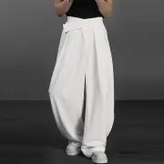 INCERUN Men Solid Color Straight Legged Pants Loose Fit Casual Hook Loop Zipper Long Trousers Large Size for Big Men S-5