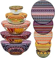 10 Pack Cloth Bowl Covers for Bread Rising - 5 Size Stretch Elastic Food Storage Container Covers - Reusable Cotton Fabric Lids for Food, Fruits, Leftover (Geometry)