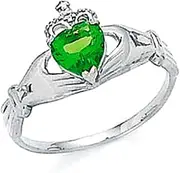 [JewelryWeb] 14k White Gold Love Heart Green Irish Claddagh Celtic Trinity Knot Ring Size 7.0 Statement-Ring for Women