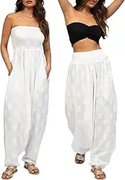 [likemary] Jumpsuits for Women - Strapless Harem Romper Convertible to Pants - One Size Fits Most AUS size 8-20 - Flowy Maxi Length 2 in 1 Jumpsuit & Harem Pants Outfit with Pockets