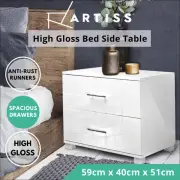 Bedside Table 2 Drawers Nightstand Cabinet Bedroom Furniture High Gloss White