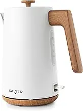 SALTER Kettle, Quick Boil Function, Removable Limescale Filter, 360° Base, Boil Dry Protection, Automatic Shut-Off, BPA-Free, Stylish Design with Wood Details, 1.7 L, 3000 W, Black