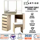 Artiss Dressing Table Stool Set Corner 5 Drawers Oak Vanity Desk Makeup Bedroom
