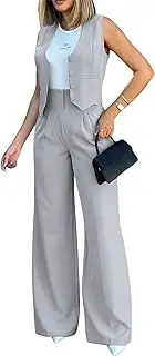 [Generic] Casual Women Suits 2 Piece Set Business Sleeveless Blazer Vest&Wide Leg Pants Sets Elegant Work Office Trendy Outfits New