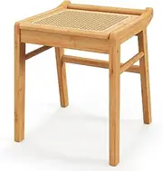 Giantex Bamboo Vanity Stool, Rattan Top Ottoman Footrest With Anti-Slip Foot Pads, Reinforced Sitting Stool for Dressing Room, Living Room, Bedroom, Make-up