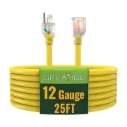 Outdoor Extension Cord with Lighted End, 12 Gauge Heavy Duty Extension Cord 2...