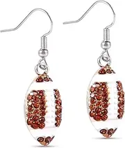 Rugby Earrings, Classic Rhinestone Football Earring Stylish Sports Dangle Earrings Sparkling Beaded Football Earrings for Woman, Medium, Metal, No Gemstone