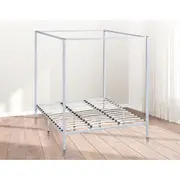 4 Four Poster King Bed Frame Bedroom Furniture - Cream