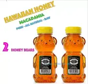 2 HAWAIIAN HONEY Aloha Honey Bear MACADAMIA NUT All Natural RAW HONEY 2 Bears