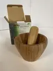 Home Basics NEW Mortar and Pestle Crush Garlic and Spices Bamboo Bowl - MP01053
