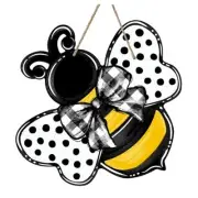 Deroro Bumble Bee Spring Summer Front Door Sign, Polka Dot Farmhouse Wood Door