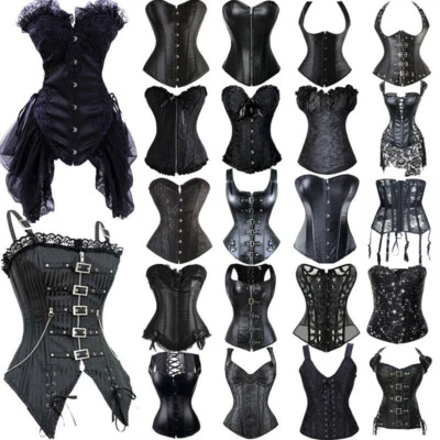 Plus Size Gothic Corset Bustier Lace Up Steampunk Overbust Black Waist Training