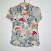 NEW Soma Pajama Top Extra Small Flamingo Short Sleeves Sleepwear Button Front