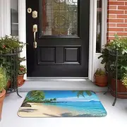 Front Door Mat Indoor Outdoor Welcome Mat Non Slip Floor Mat Hawaiian Beach with Palm Trees Doormat for Entryway Rug Inside Outside Entry, Porch, Bathroom Rug Carpet 16" x 24" Mat