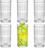 6 Pack 12 oz Romantic Water Glasses, Premium Drinking Glasses Tumblers for Beverages, Beer, Refreshments, Vintage Glassware Set for Dinner Parties, Bars, Restaurants