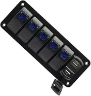 JECOMPRIS 1Pc 6 Gang Switch Panel with Dual USB and Voltage Display for Automotive Motorcycle Boat Bus and Trailer Pre Wired Connectors for Safe Use