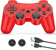 SupoHero Game Controller Compatible for Play3, Play 3 Wireless Remote Game Controller with Dual Vibration,6-Axis Gyro and Charging Cable (Red)