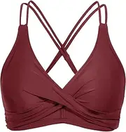 [Rayson] Women's Bikini Top Push Up Elegant Simple Bikini Top Sexy Pure Colour Padded Halterneck Swimsuit Bra
