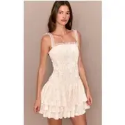 Cream Devore Lace Bardot Bodycon Dress, Cream