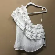 Chloe Oliver The Bungalow Off White One Shoulder Fringe Boho Top NWT