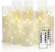 9 Pcs Flameless LED Candles with Star String & Remote - Home Decor (White)