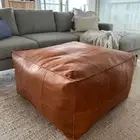 Pouf Ottoman Footstool Moroccan Brown Leather Pouffe Square Handmade